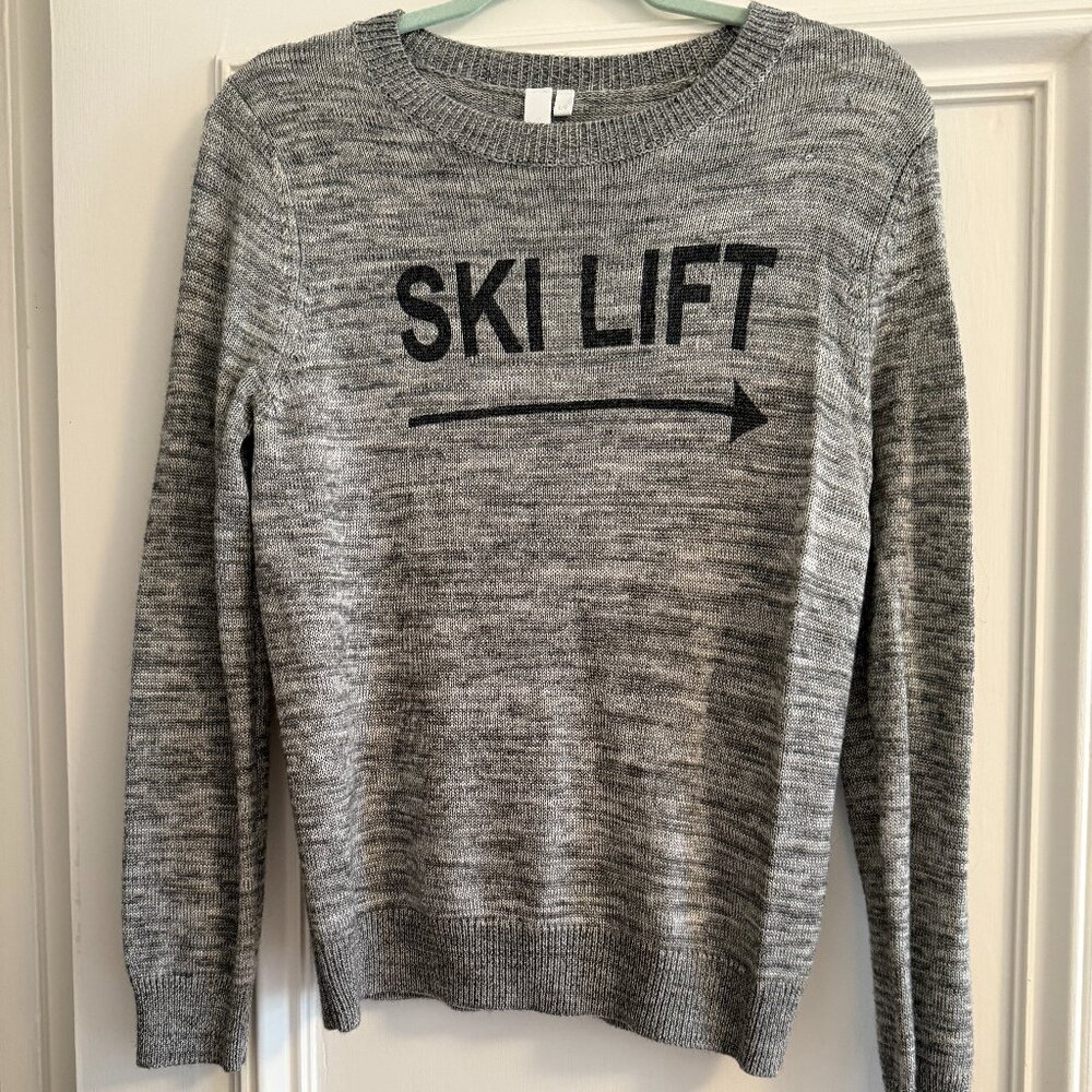 SI IAE: Heathered Gray Ski Lift Crew Neck Sweater, Size Large